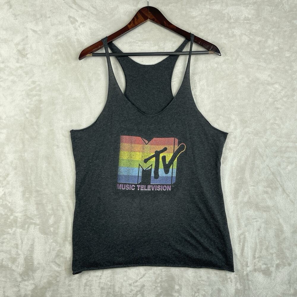 Vintage Retro MTV Music Television Gay Pride Charcoal Tank Top Adult Size M